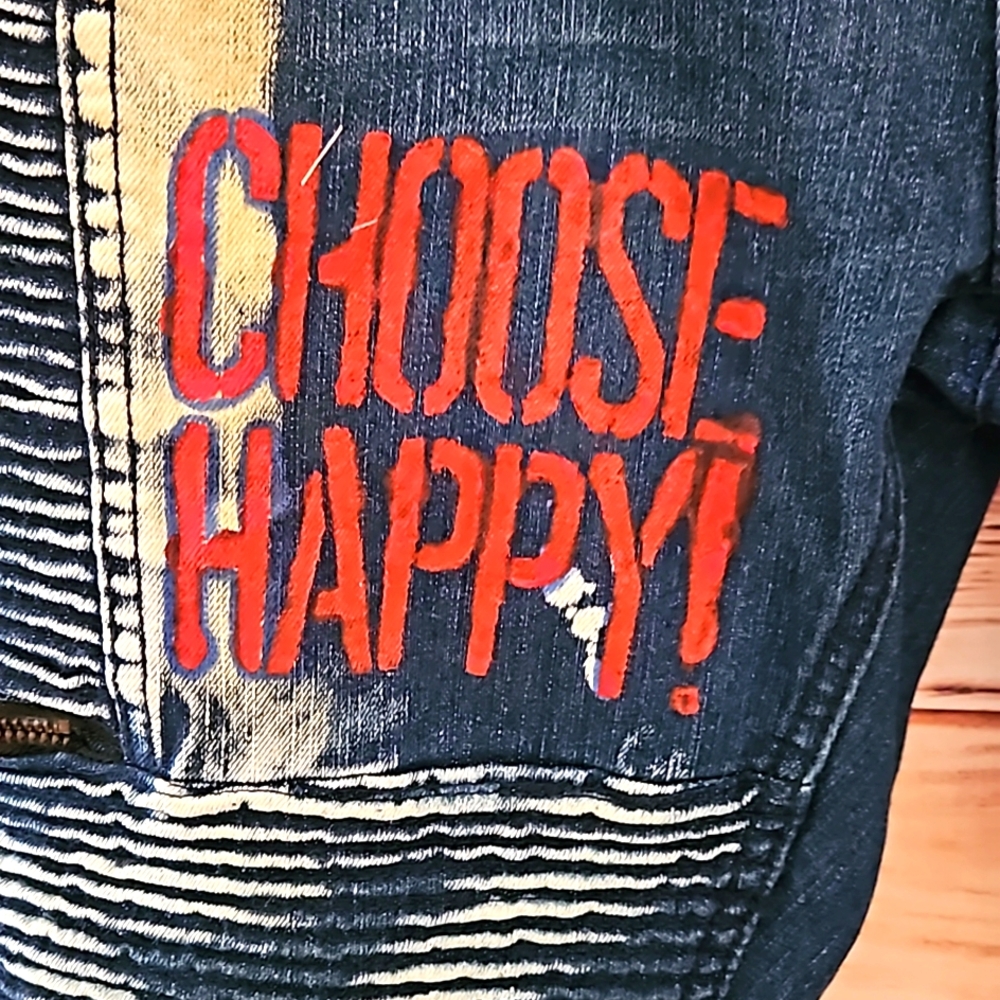 HANDMADE~EMBELLISHED "One Kind Denim" Bleached, Patched, Embroidered HIPPIE Jean - Picture 7 of 12
